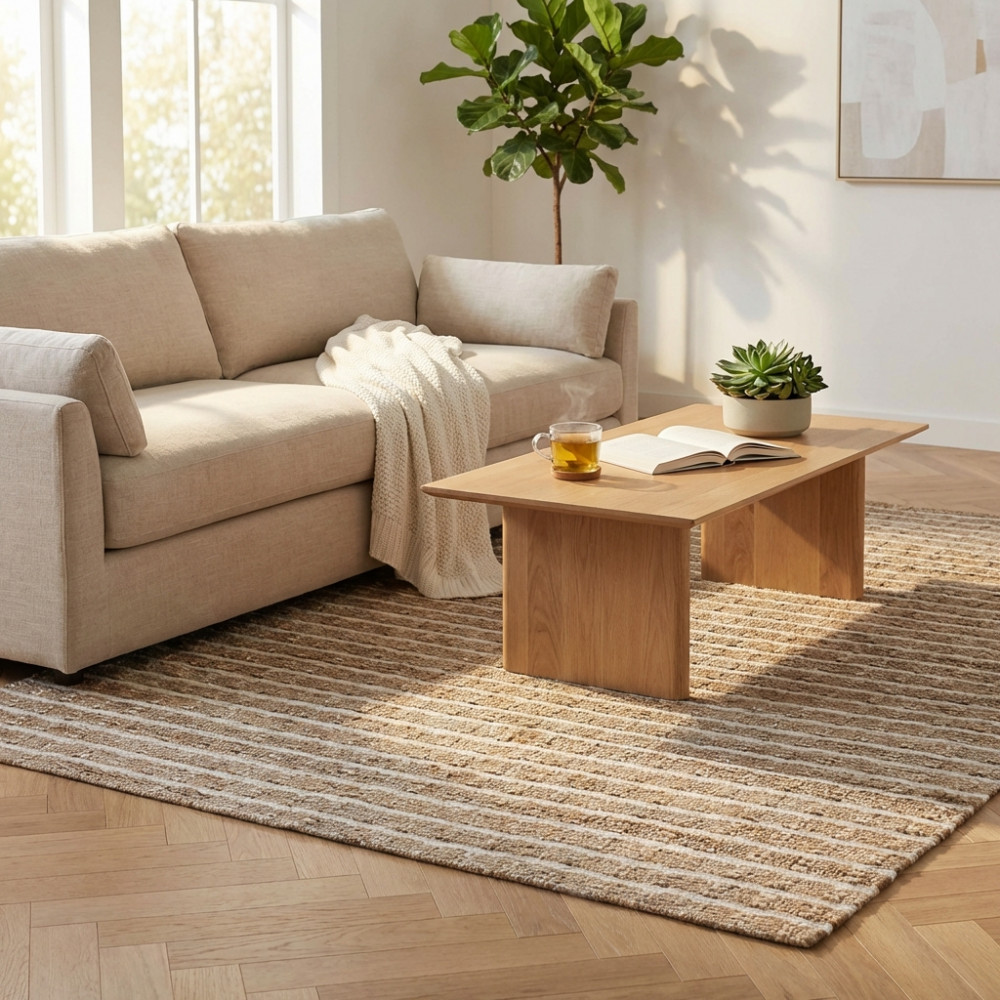 DecHome WO801830 Tappeto per Soggiorno 160x230 cm in Lana e Juta Marrone Chiaro