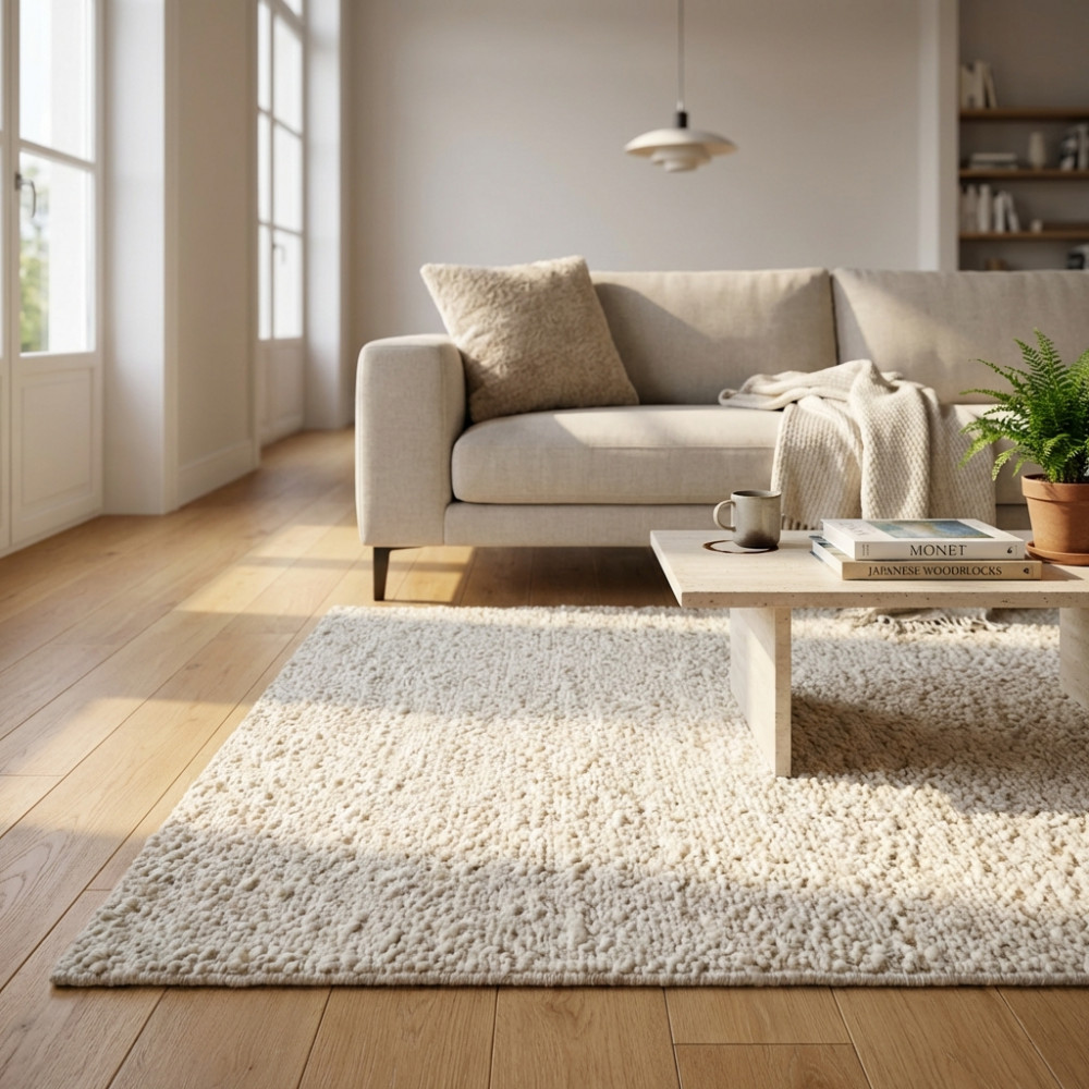 DecHome WO801834 Tappeto per Soggiorno 160x230 cm in Juta e Lana Bianco