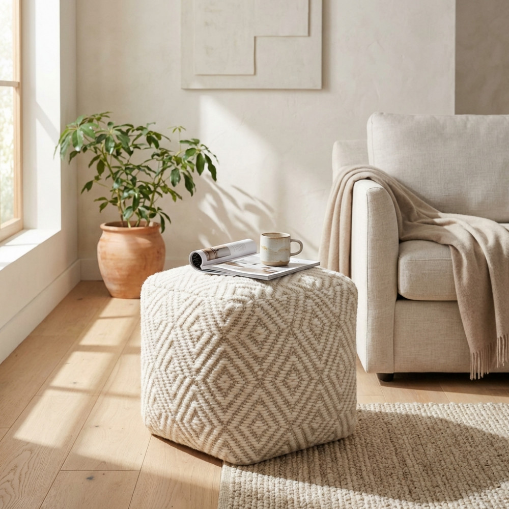 DecHome WO801865 Pouf Poggiapiedi Quadrato in Lana 40x40 cm BiancoMarrone Chiaro