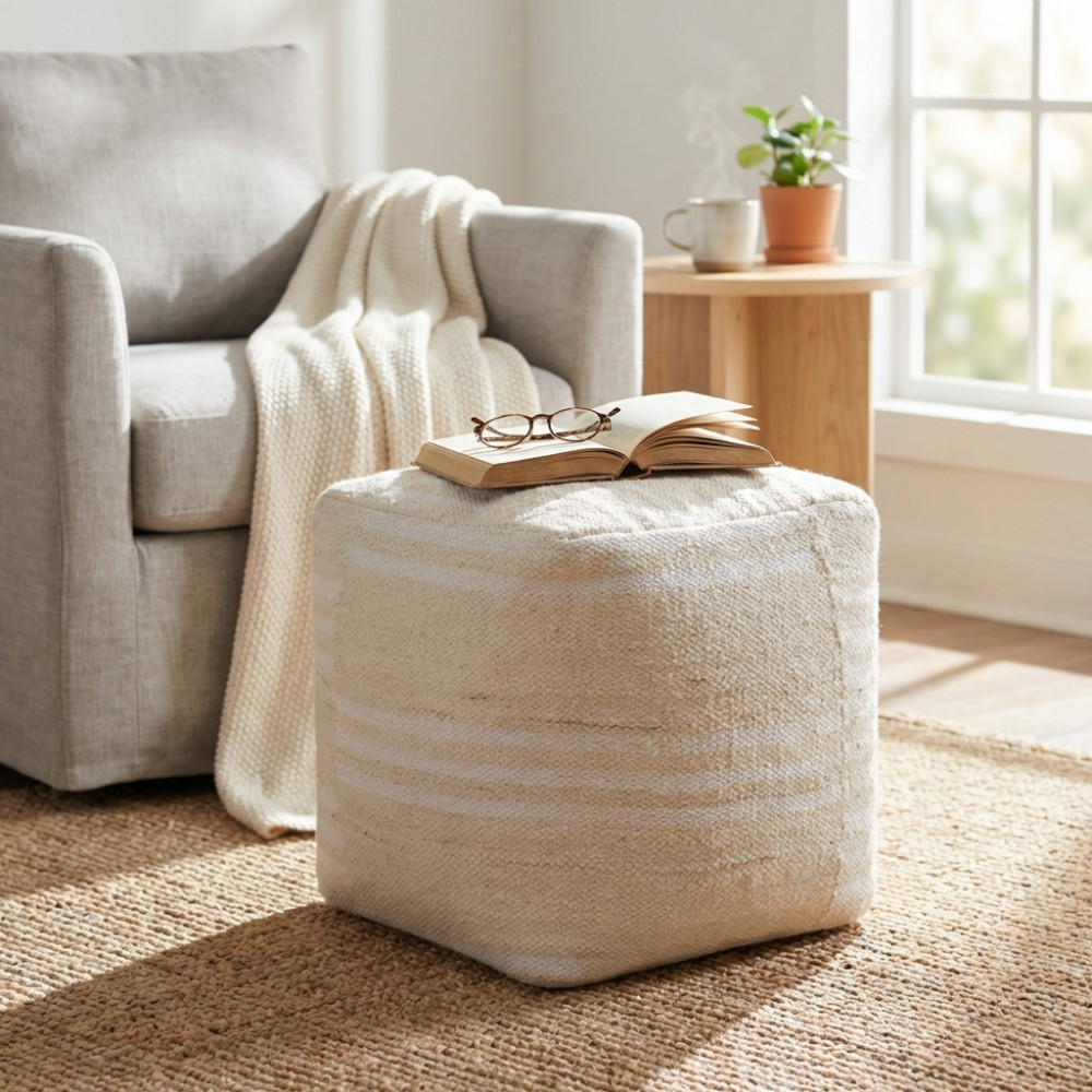 DecHome WO801871 Pouf Poggiapiedi Quadrato in Lana 40x40 cm BiancoEcr�