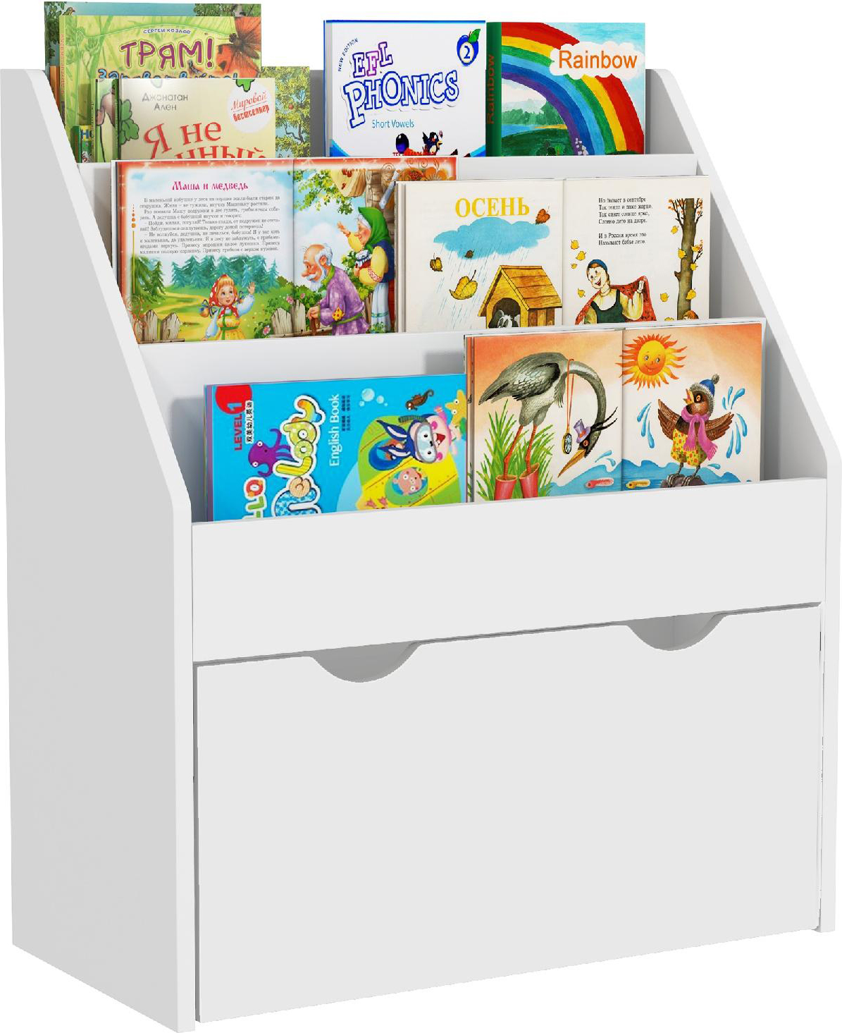 DecHome WTA593F Libreria per Bambini 3-8 Anni a 3 Ripiani 62.5x30x70 cm Bianco