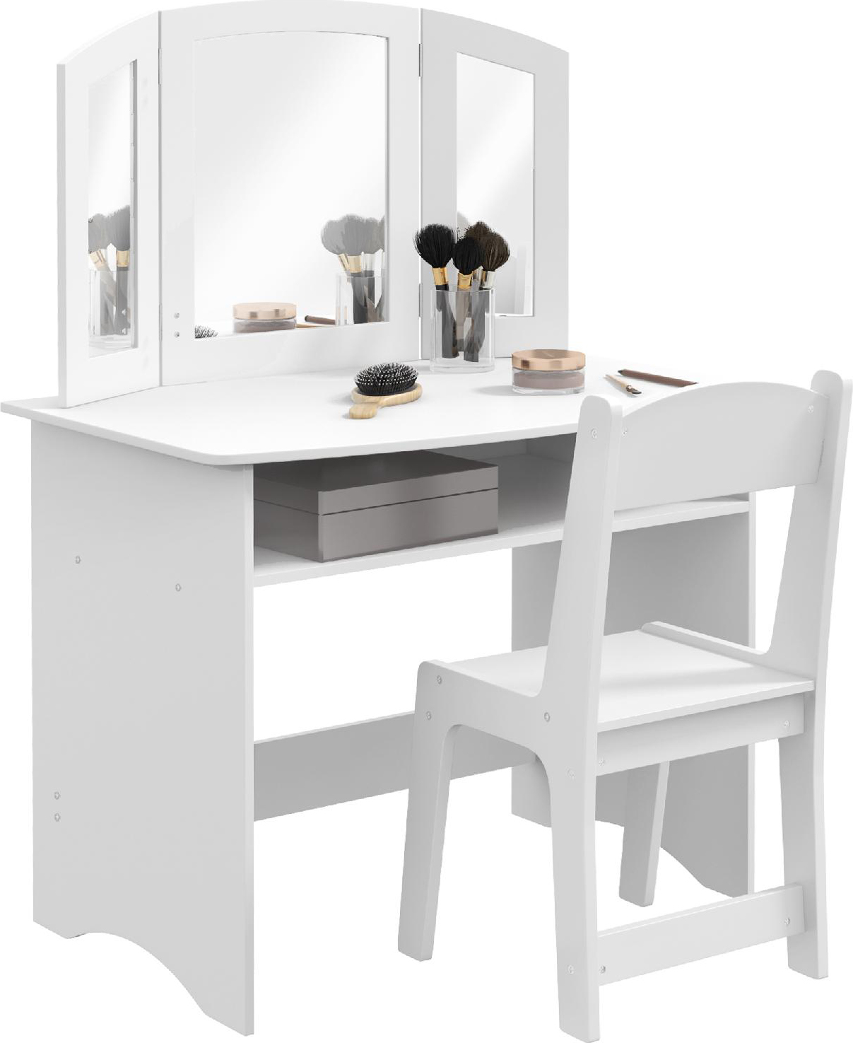 DecHome WTA816F Set da Trucco Bambini con Tavolo Toeletta,Specchio, Sedia Bianco