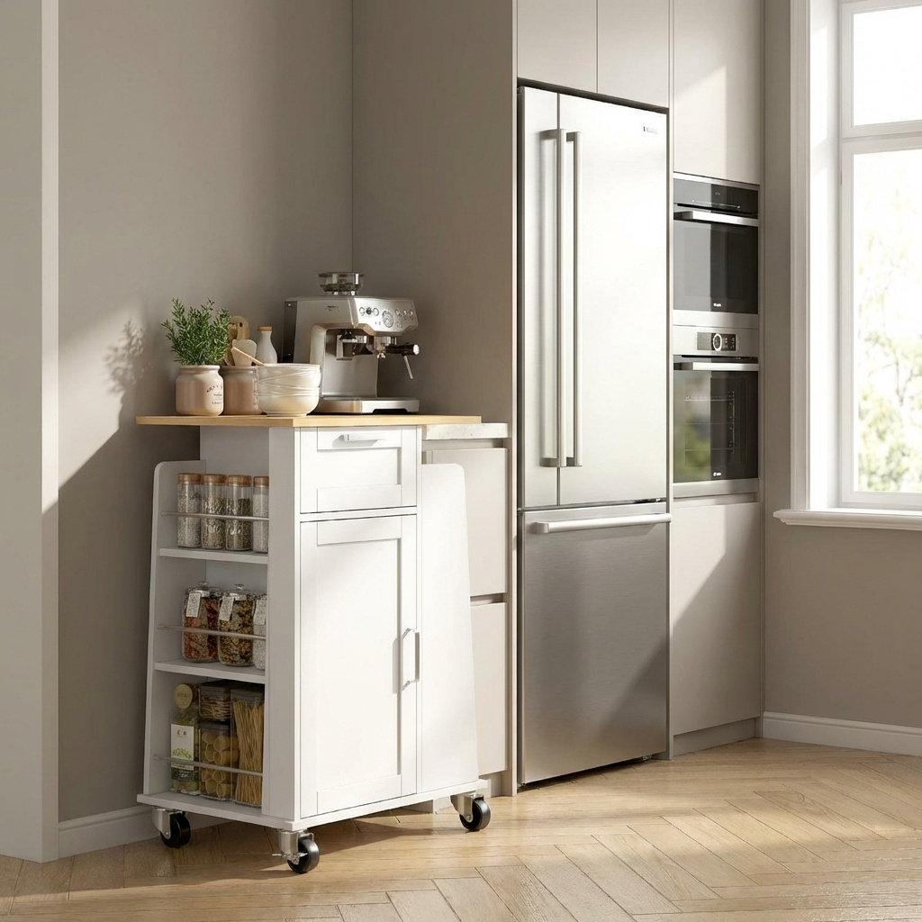DecHome WTZ380 Carrello Cucina Isola Mobile 62x40x87 cm Bianco