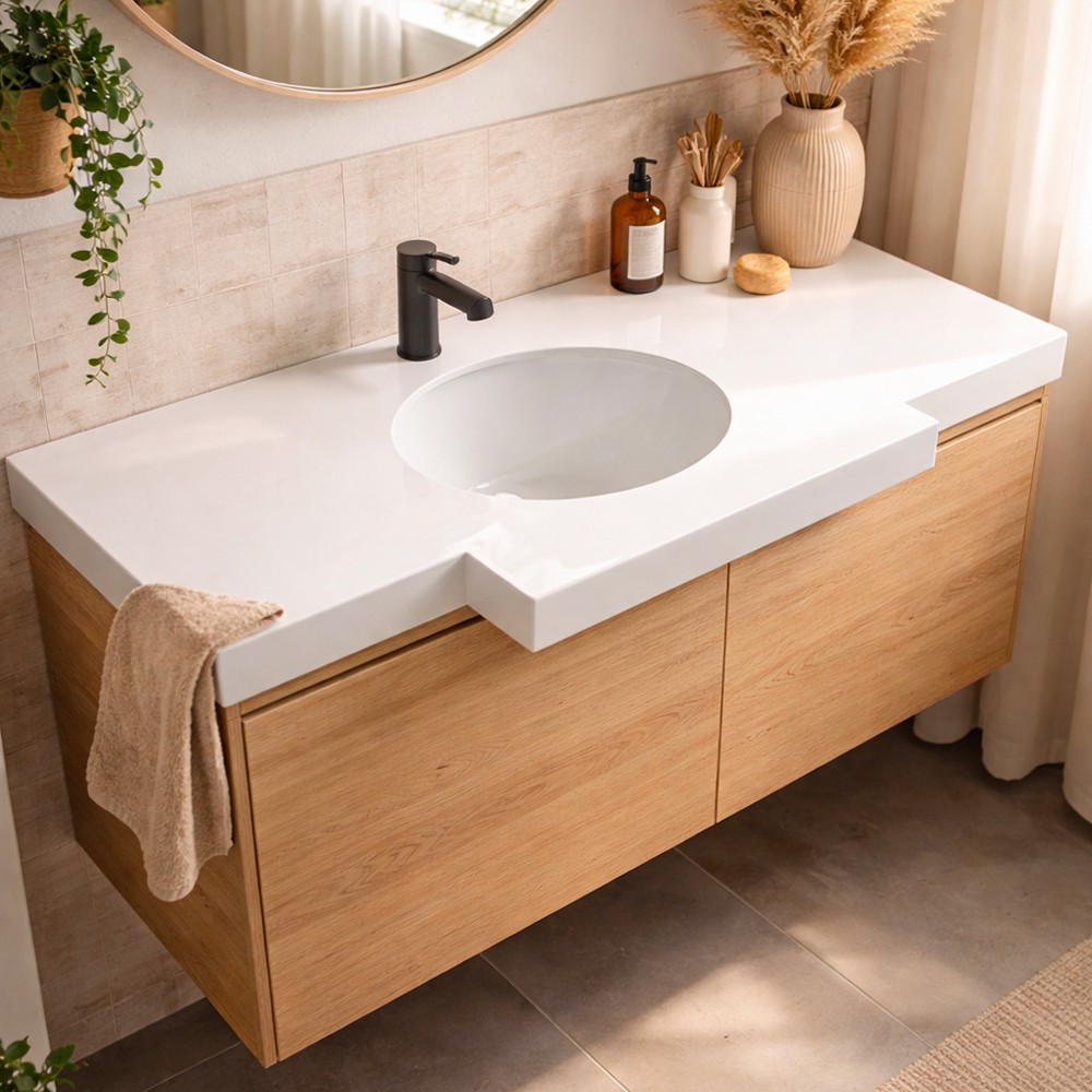DecHome YJ12250 Lavabo da Incasso pietra sinterizzata e ceramica Bianco Lucido