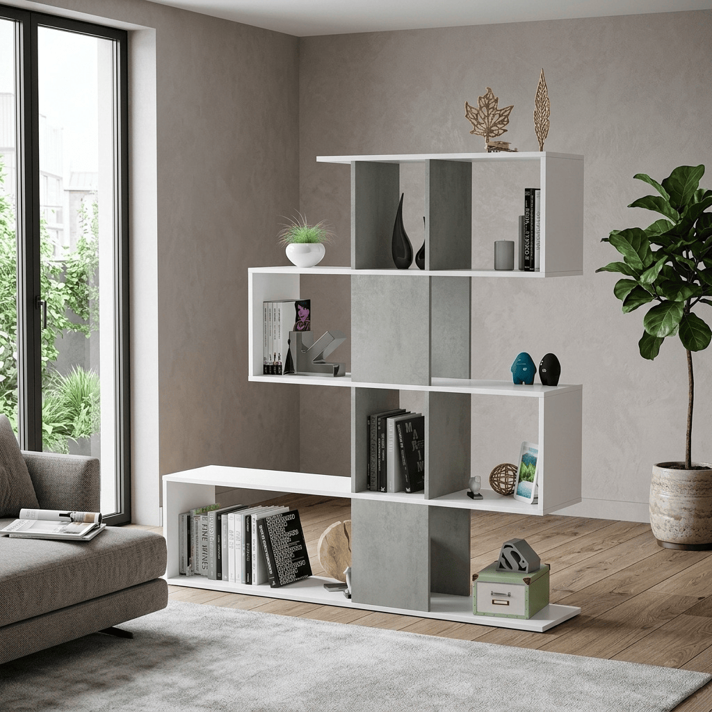 FORES HABITAT 1L2251A Libreria Moderna 4 Ripiani 145x29x145 cm BiancoCemento - Zig-Zag