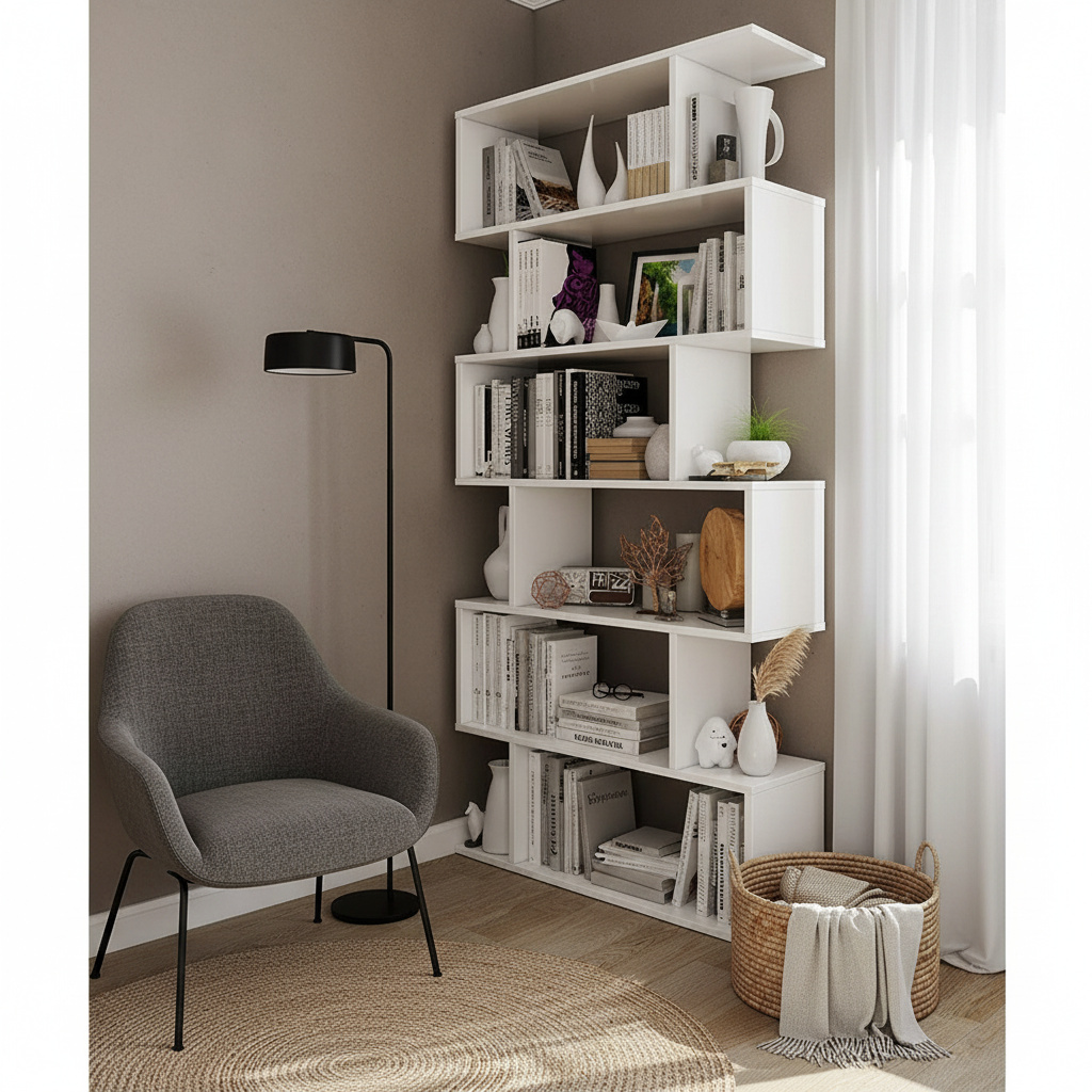 FORES HABITAT 301011BO Libreria Moderna 6 Ripiani 80x25x192 cm Bianco