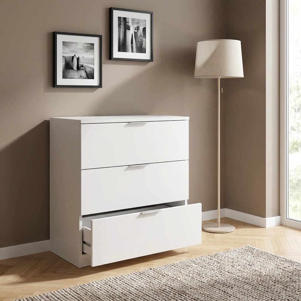 FORES HABITAT LC7823O Cassettiera Camera da Letto 3 Cassetti Legno 77x38x80 Bianco Urban