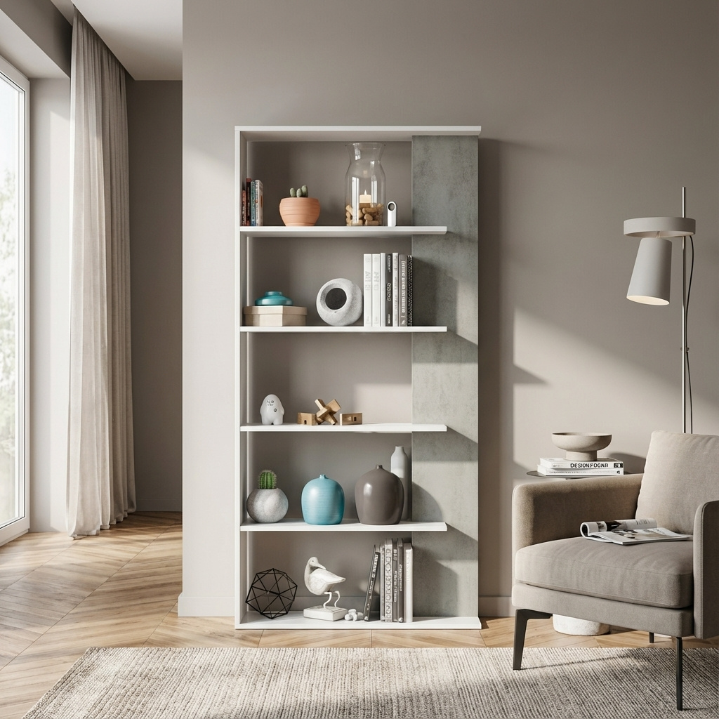 FORES HABITAT OL2252A Libreria Moderna 5 Ripiani 90x25x180 cm BiancoCemento Alida