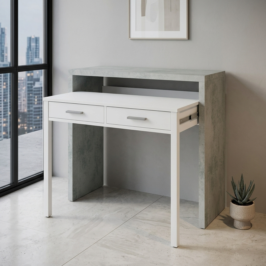 FORES HABITAT OL4582A Scrittoio estraibile Moderno 36x99x88 cm BiancoCemento