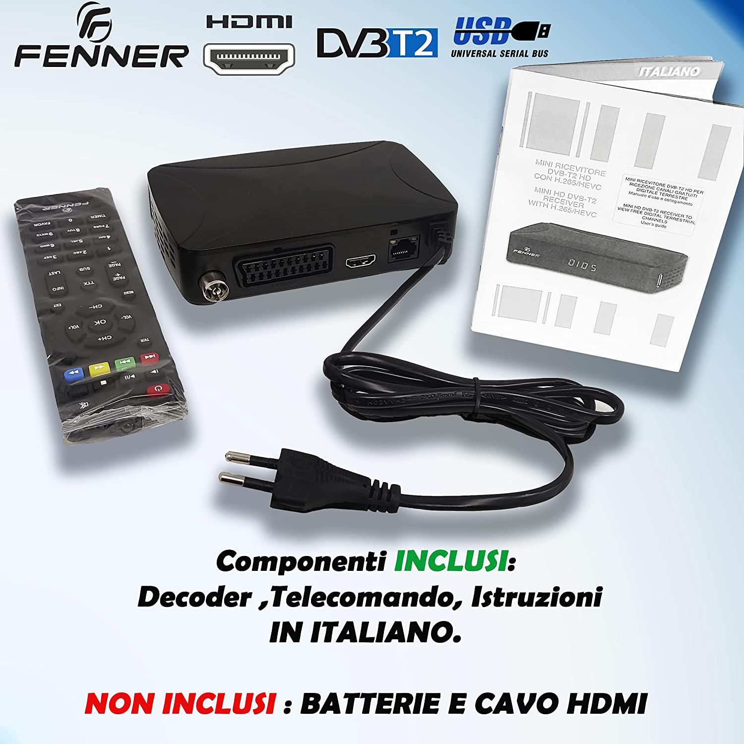 Fenner FN-GX1 Decoder Digitale Terrestre DVB-T2 HEVC HDMI USB Nero