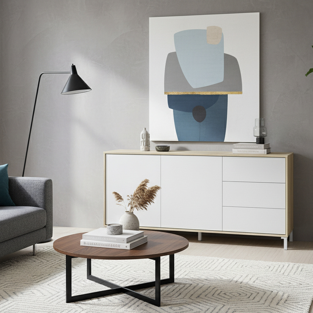 FORES HABITAT 016623F Madia Moderna 2 Ante 3 Cassetti Legno 154x74h cm RovereBianco