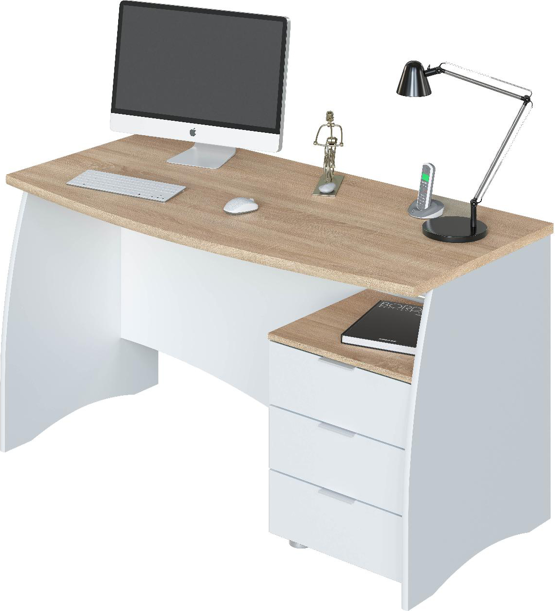 FORES HABITAT OF4625A Scrivania Moderna con Cassettiera 74x136x67 cm RovereBianco Estil