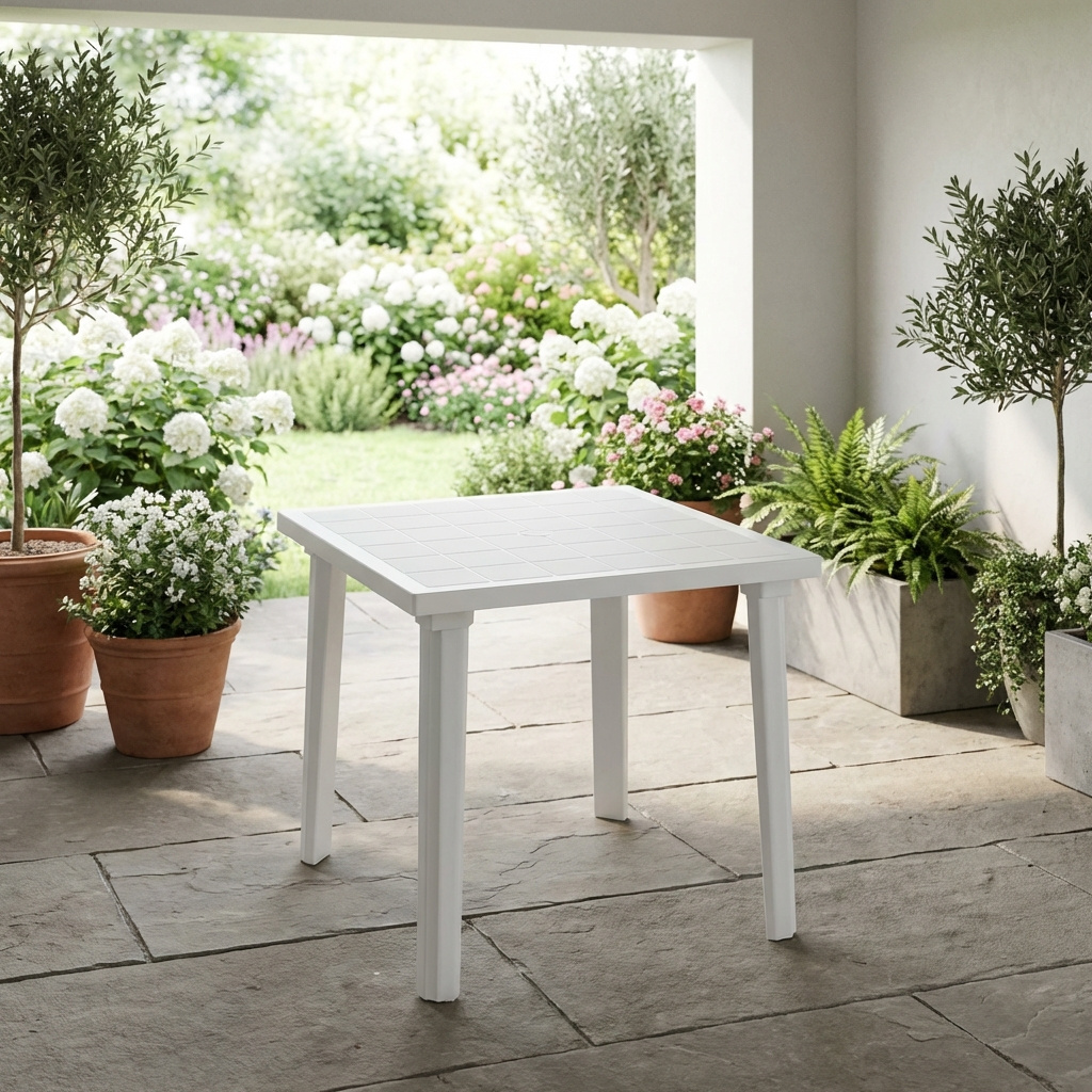 Giardini del Re 59 Tavolo da Giardino Quadrato Resina 80x80x72 cm Bianco