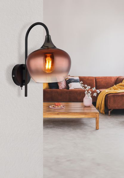 GLOBO LIGHTING 15548WG Applique da Parete Maxy 40 W 18x32x25 cm Vetro Rame Nero