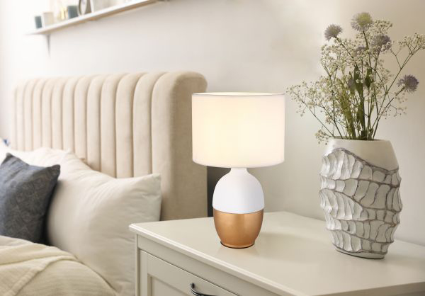 GLOBO LIGHTING 21627W Lampada da Tavolo Valentino 40 Watt in Ceramica BiancoOro
