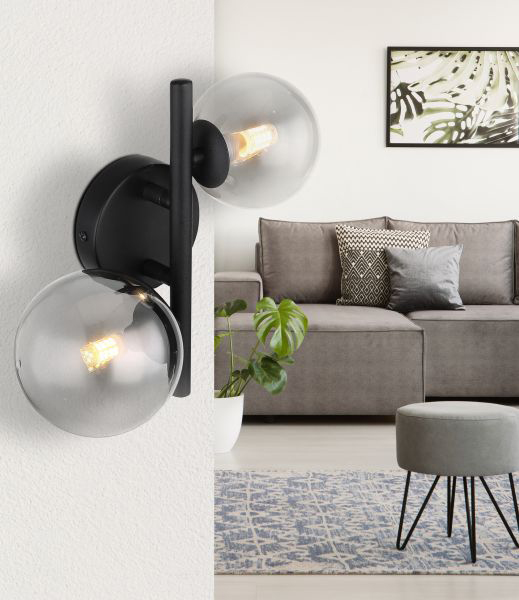 GLOBO LIGHTING 56133-2W Applique da Parete Riha 3.5W 25x26x12 cm Vetro Fum� Nero