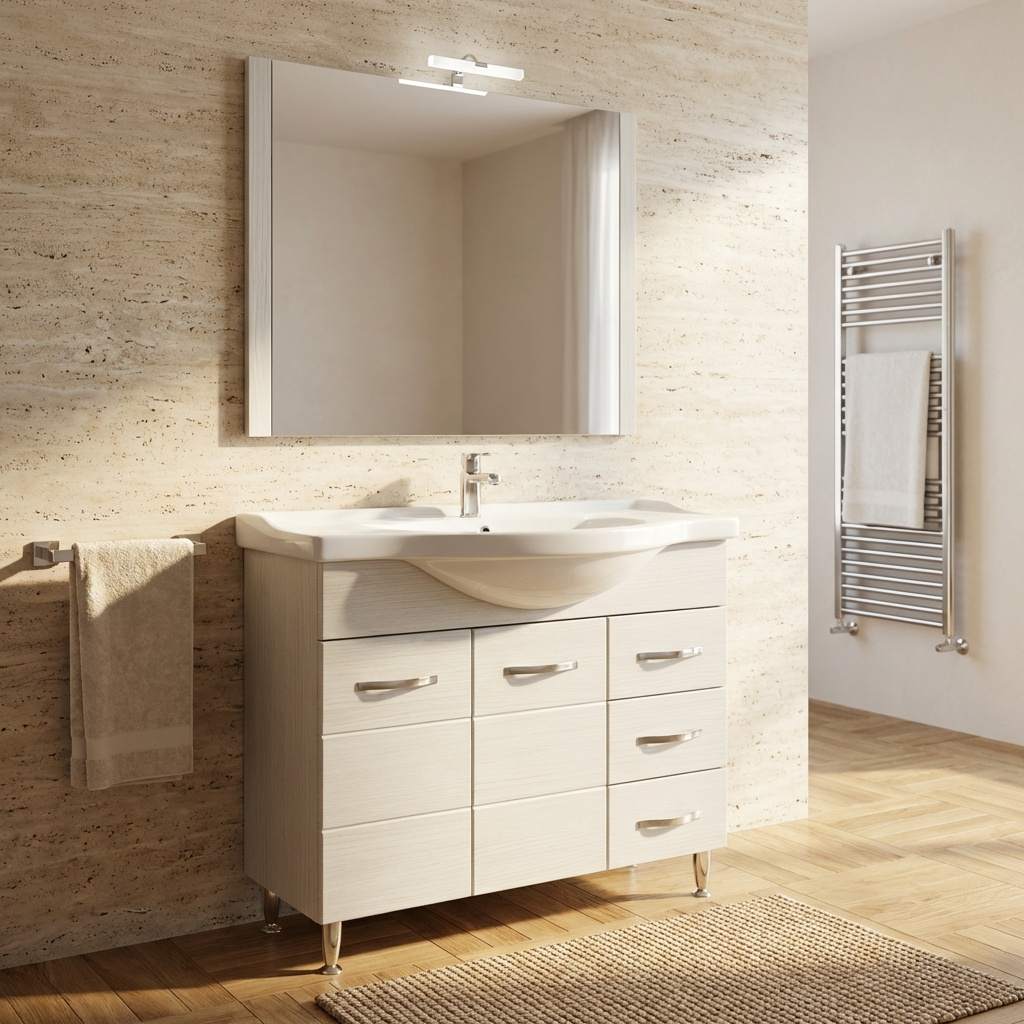 G.N.CUCINE ANTONELLA_BIANCO Mobile Bagno con Lavabo e Specchio 100 cm Bianco - Antonella