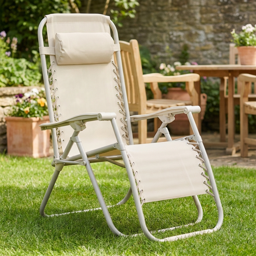 Galileo 2914259 Sdraio da Giardino Pieghevole Poggiagambe 65x90x108 cm Avorio Rio Est�