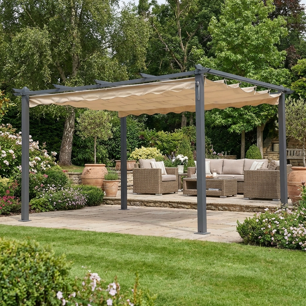 Giardini del Re Pergola Alluminio Retrattile Pergola da Esterno in AlluminioPoliestere 3x4x2,3 mt Ecr�
