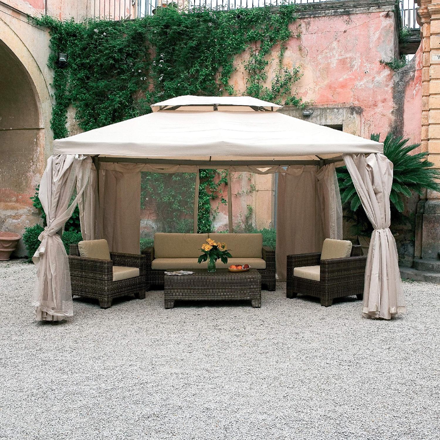 Giardini del Re SAHARA 3X4 Gazebo Giardino 3x4mt Alluminio Doppio tetto e Tende Ecr� Sahara