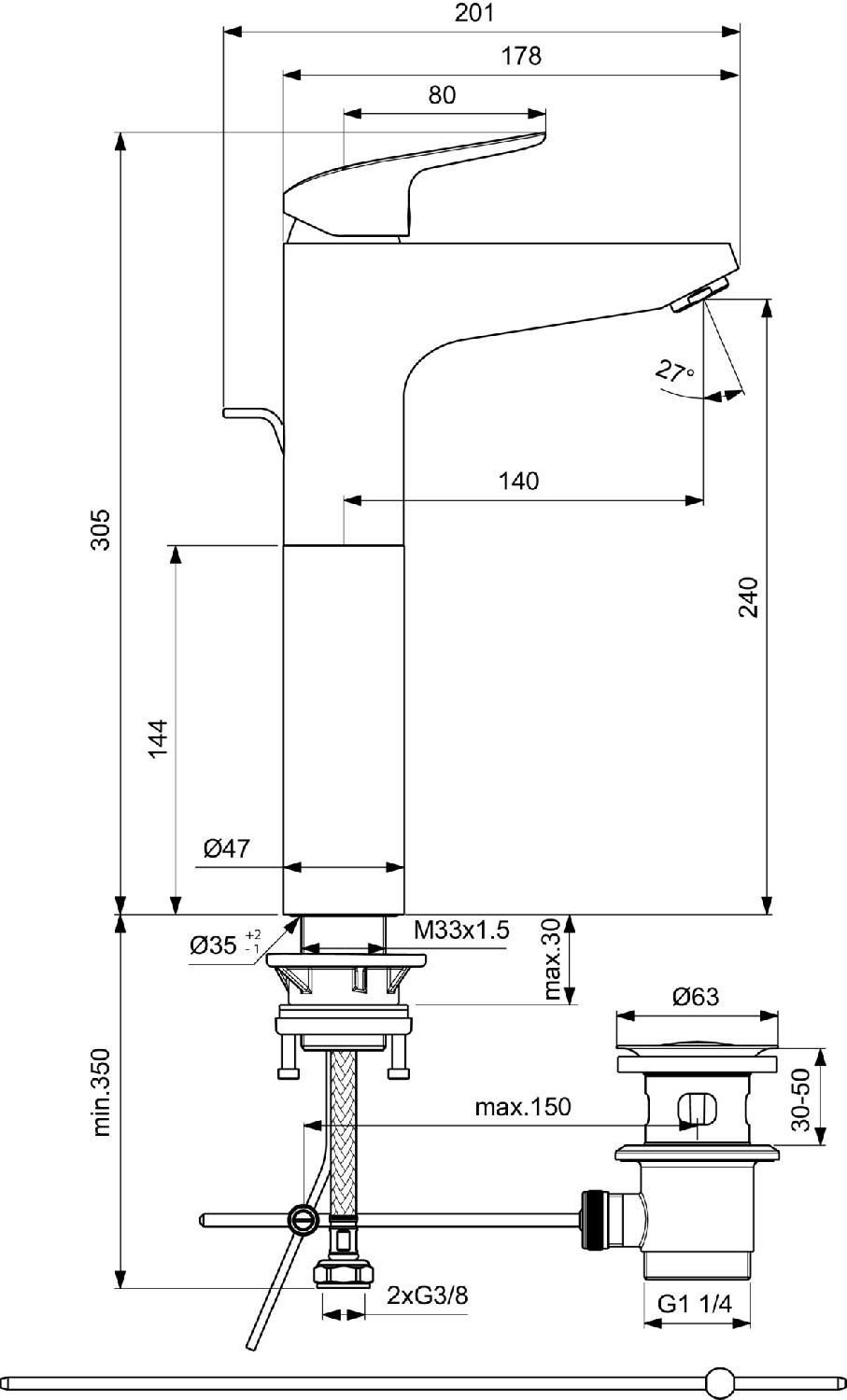 IDEAL STANDARD B1872AA Miscelatore Lavabo Monocomando Bocca Alta Ceraflex