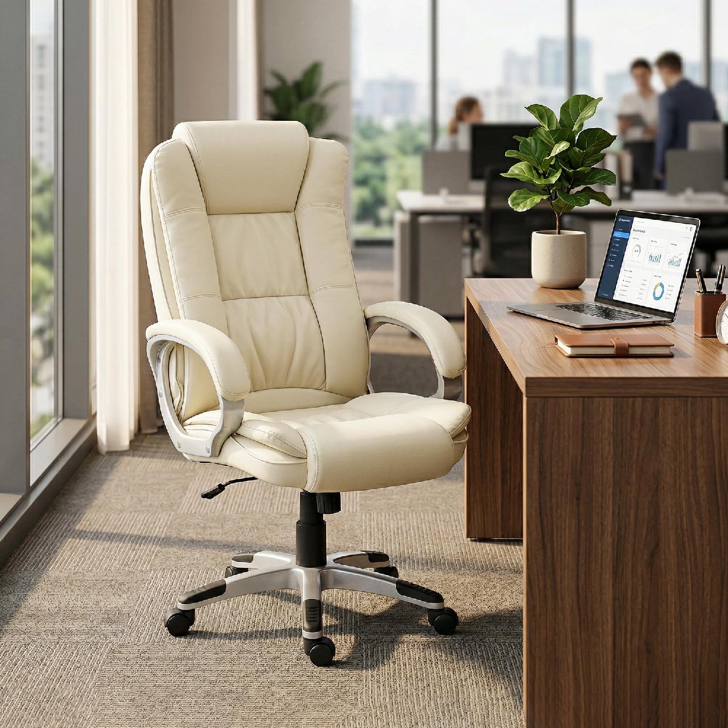 Icon Space 0BGV497 Sedia da Ufficio Ergonomica in Ecopelle con Braccioli Beige