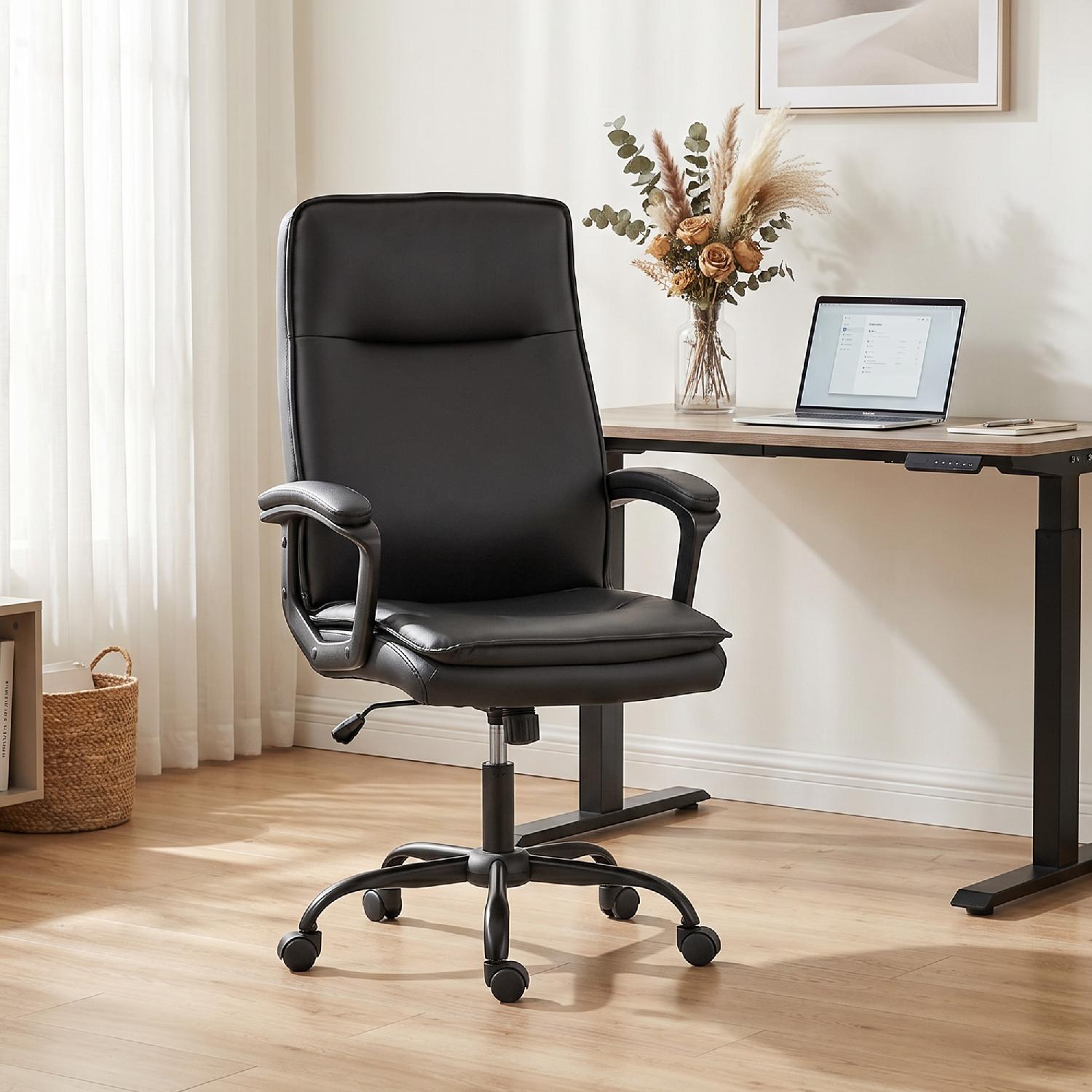 Icon Space 0BKV506 Sedia da Ufficio Ergonomica in Ecopelle con Braccioli Nero