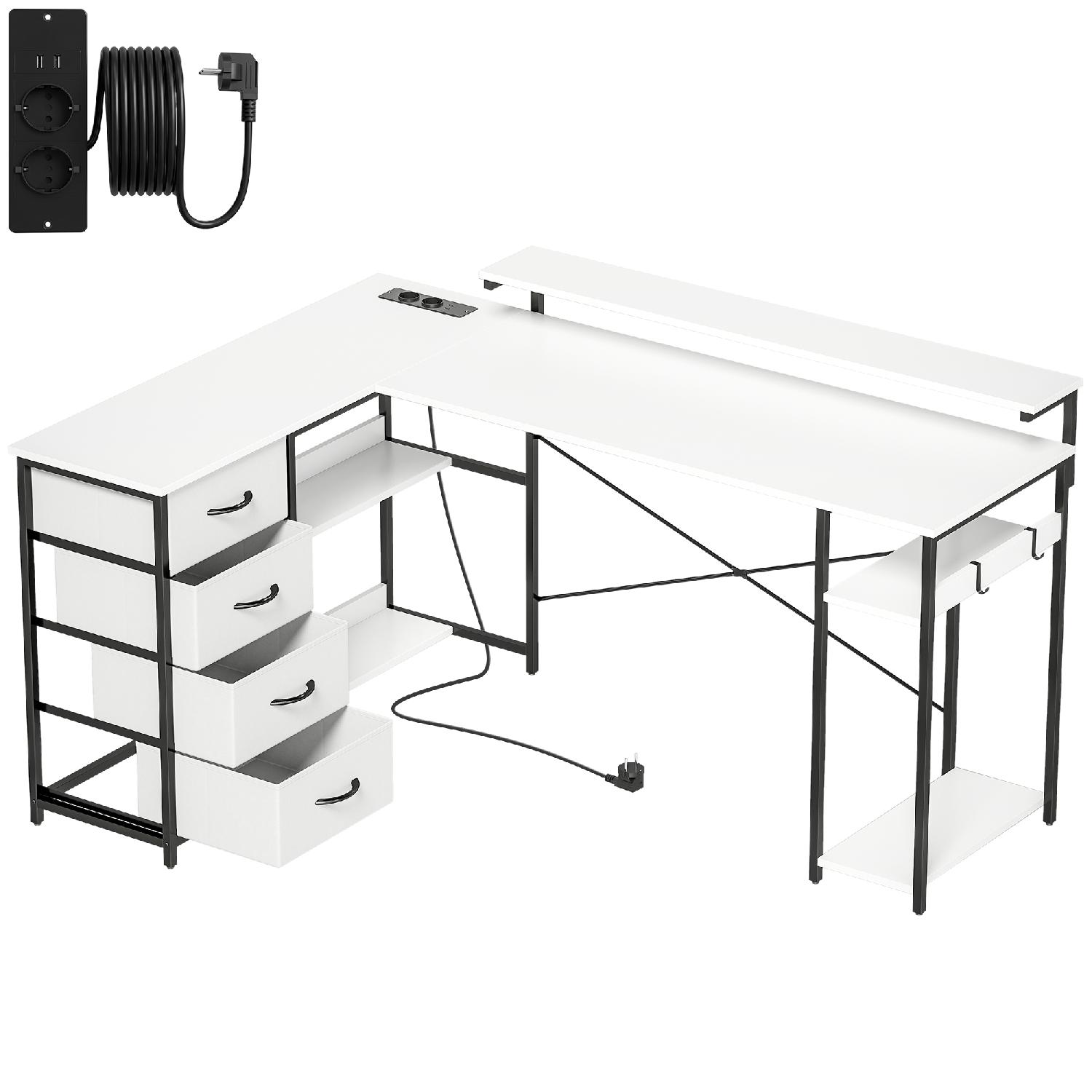 Icon Space 0WTV479 Scrivania Angolare con Cassettiera Moderna 155x112x85.5-91.5cm Bianco