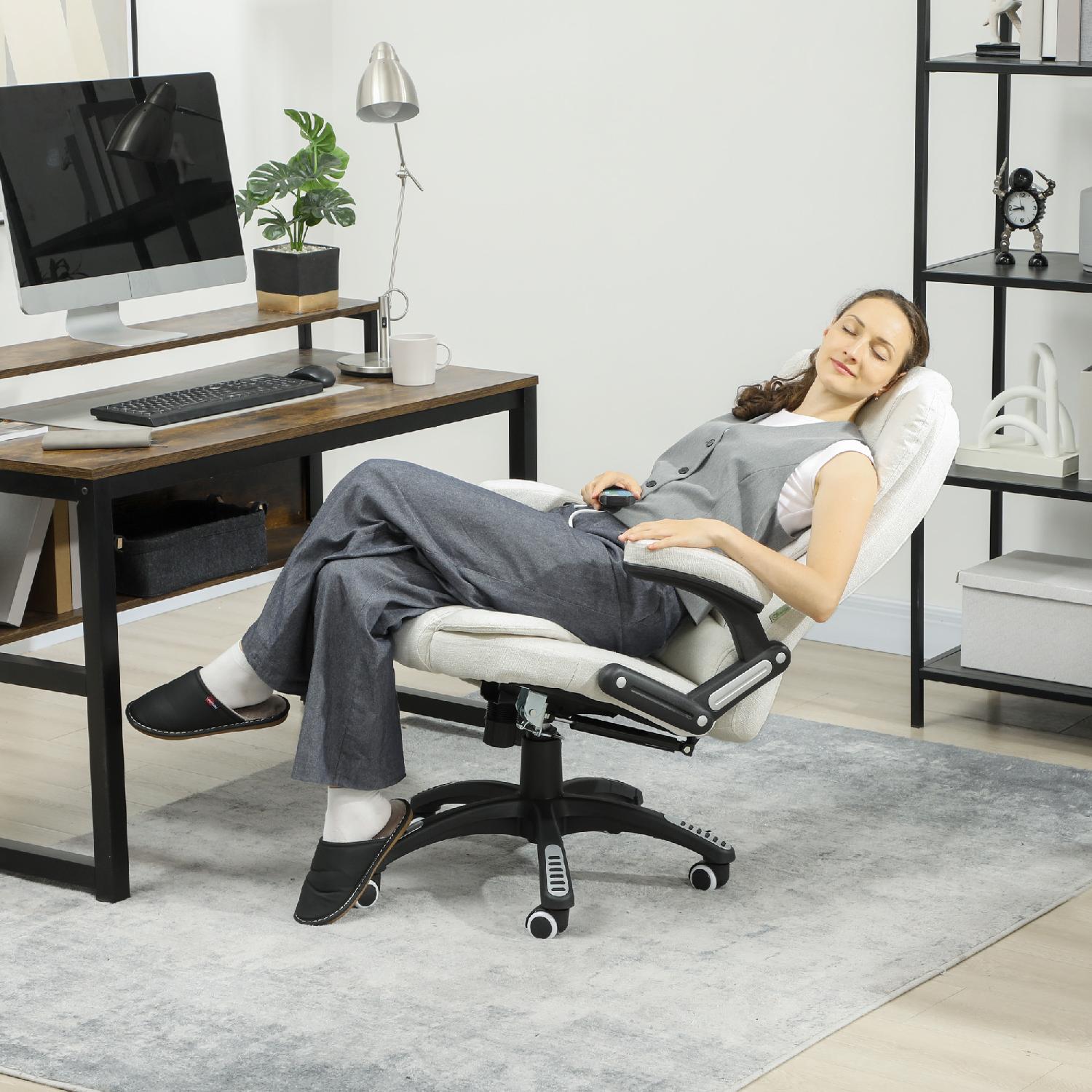 Icon Space 7CWV499 Sedia da Ufficio Ergonomica Reclinabile Massaggiante in Tessuto Crema