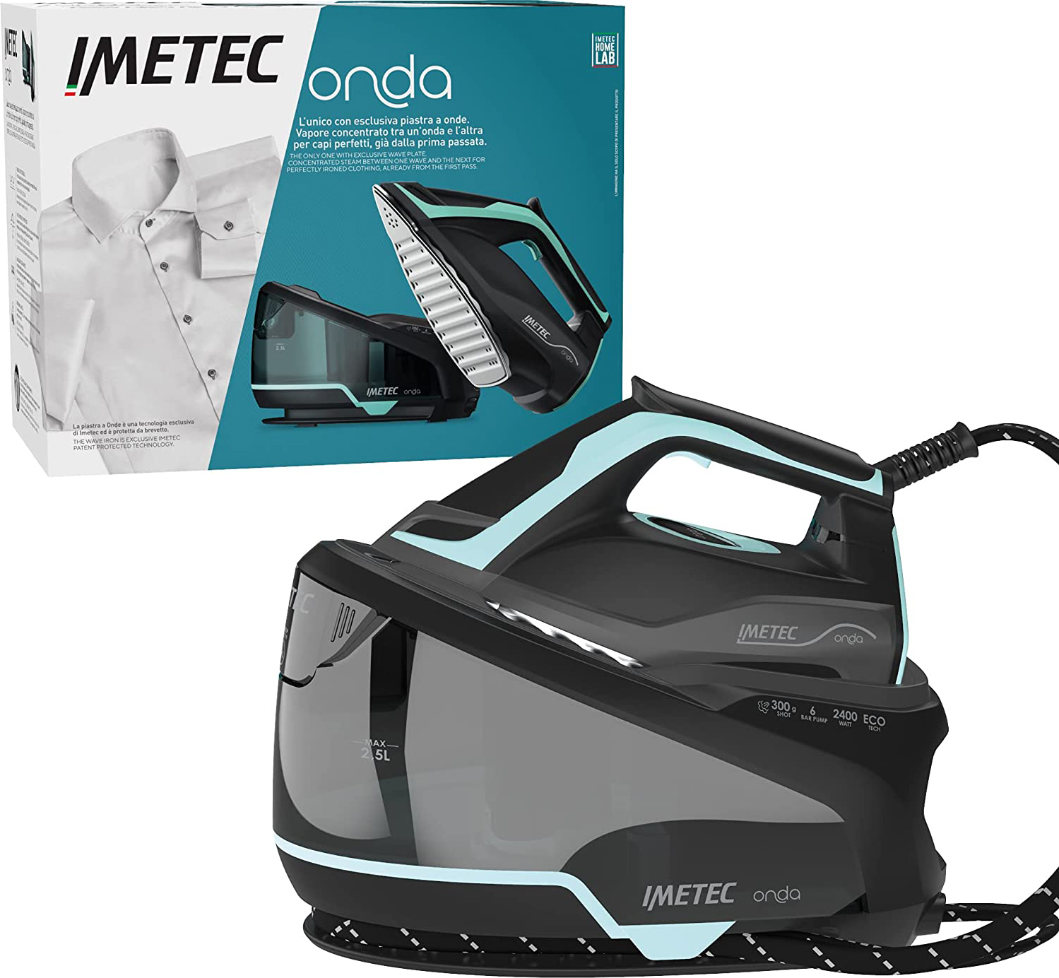 Imetec Ferro da Stiro con Caldaia a Vapore a Carica Continua Potenza 2400 Watt - 9028 Onda