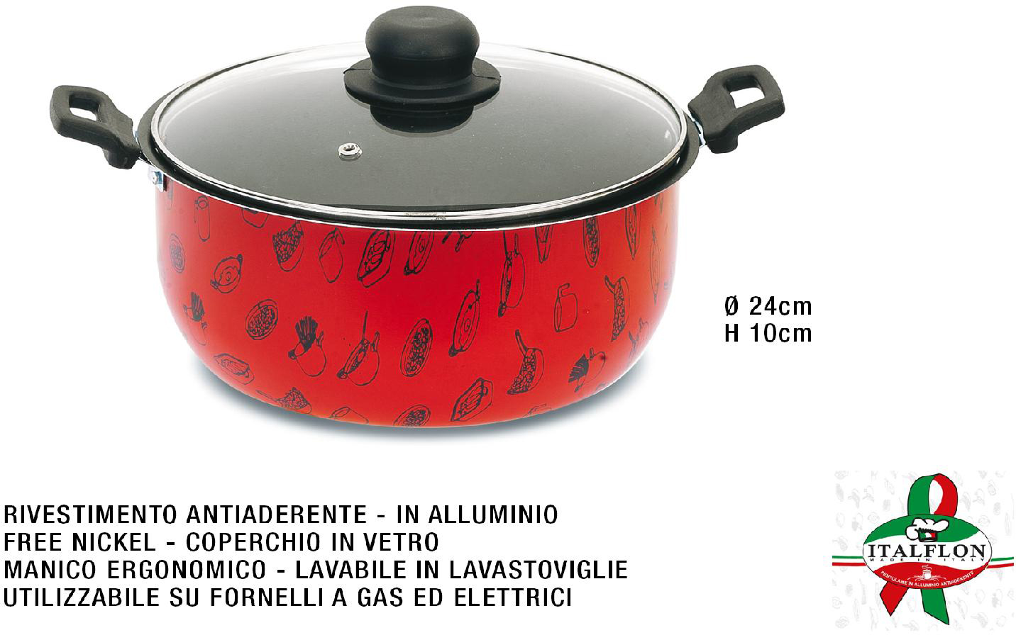 Italflono 625478 Casseruola Eco Cooking cm 24 Coperchio in Vetro