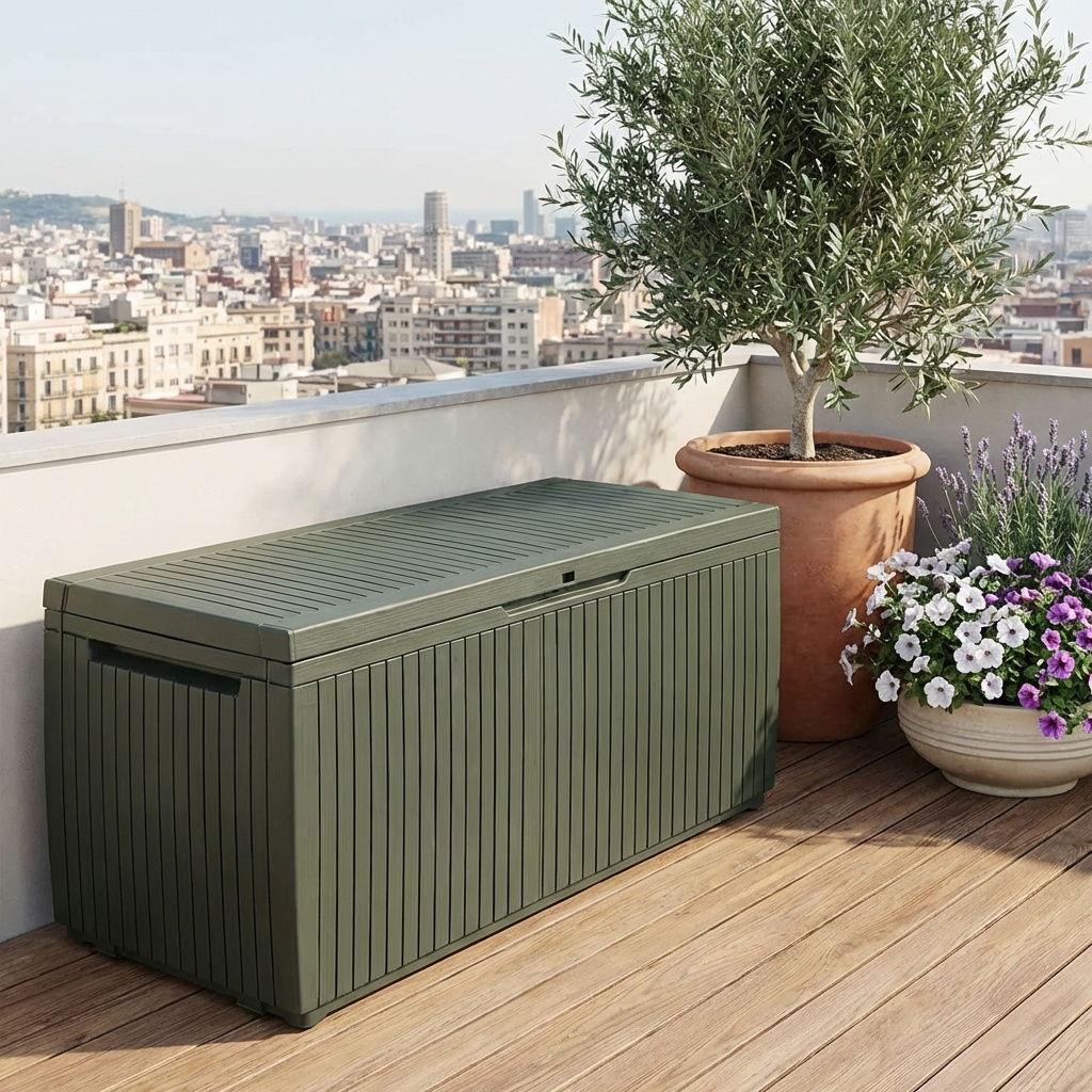 KETER Springwood Cassapanca contenitore Baule da esterno in Resina 123x53,5x57 cm Verde