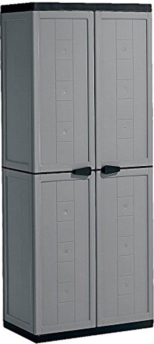 KIS Armadio da Esterno Armadietto 2 Ante 3 Ripiani in Resina cm 68x39x166 h cm colore Grigio/Nero- 9732000 0444 Jolly