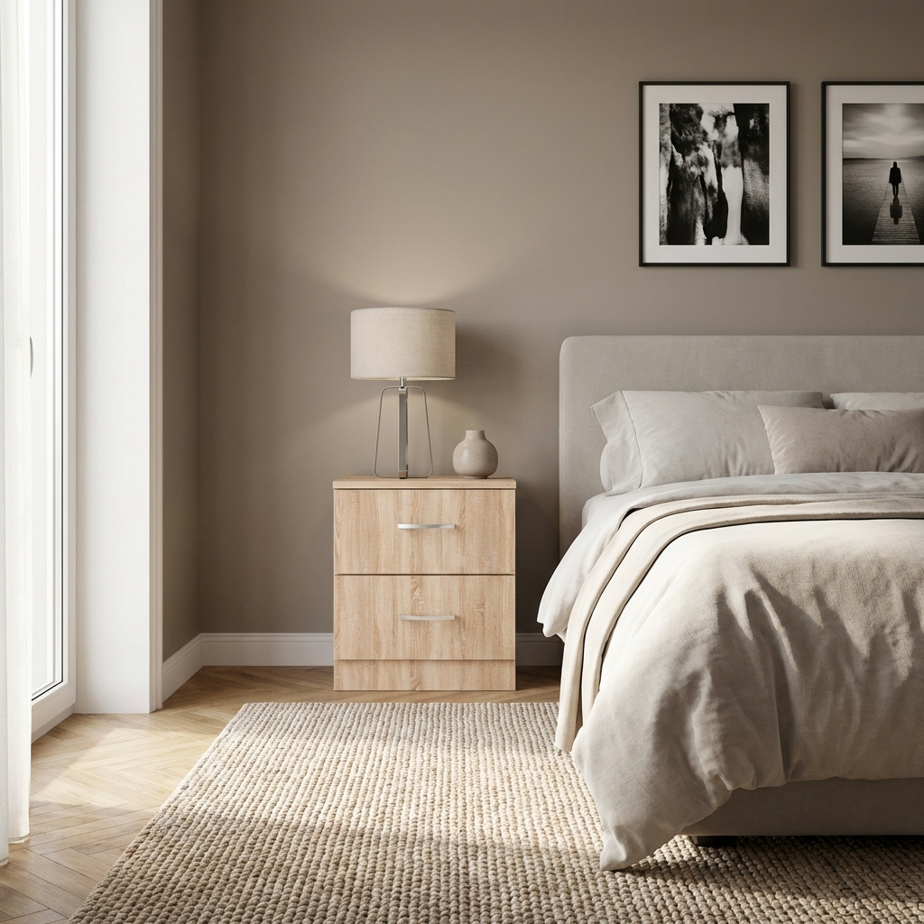 KITWOOD INDUSTRY PR2015 Comodino Camera da Letto 2 Cassetti 45x34x47 Rovere Chiaro