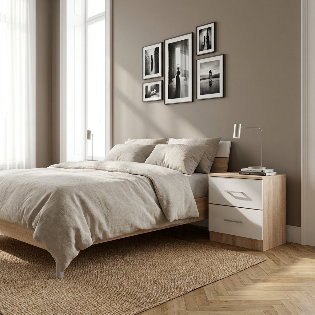 KITWOOD INDUSTRY PR2015 Comodino Camera da Letto 2 Cassetti 45x34x47 RovereBianco