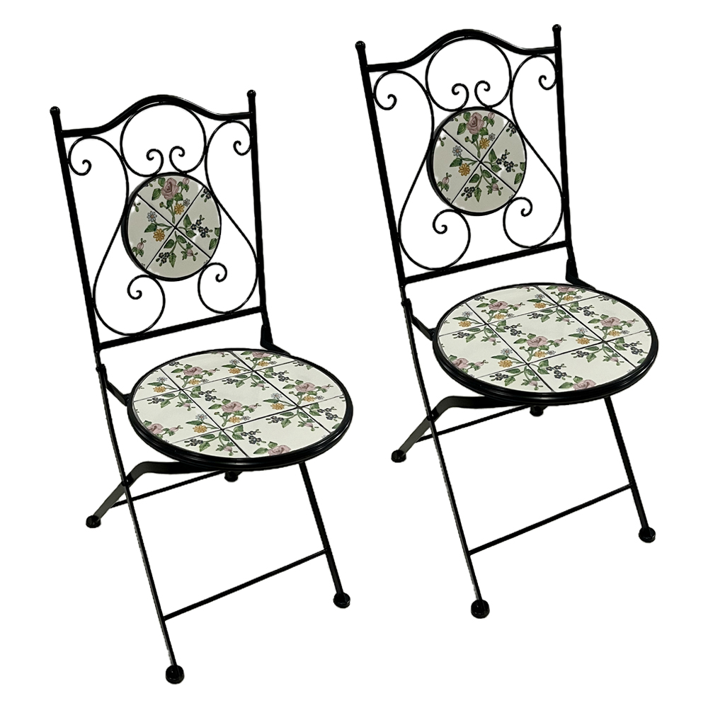 LIF AH25023 Sedie per Esterni Pieghevole Set 2 Sedie Mosaico 38x46-92 cm Nero FLORA
