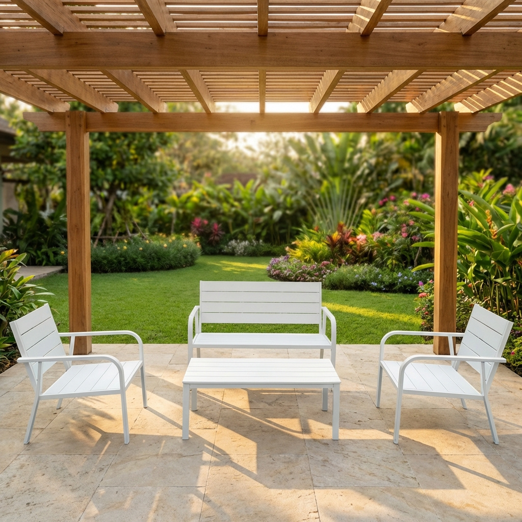 LIF SF4001WH Salotto da Giardino con Divano 2 Posti 2 Poltrone e Tavolino Bianco - Arbus