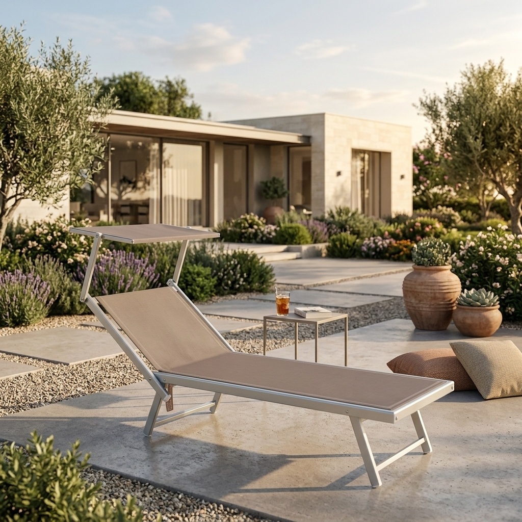LIF SH125 ALU DOVEGREY Lettino Prendisole da Giardino Pieghevole Parasole 186x70x40cm Sabbia Atrani