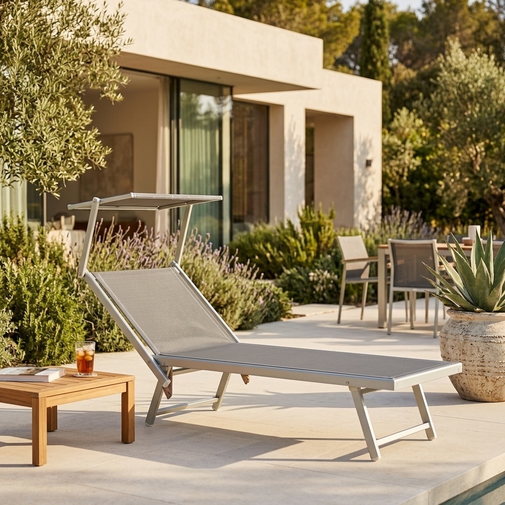 LIF SH125 ALU GREY Lettino Prendisole da Giardino Pieghevole Parasole 186x70x40cm Grigio Atrani