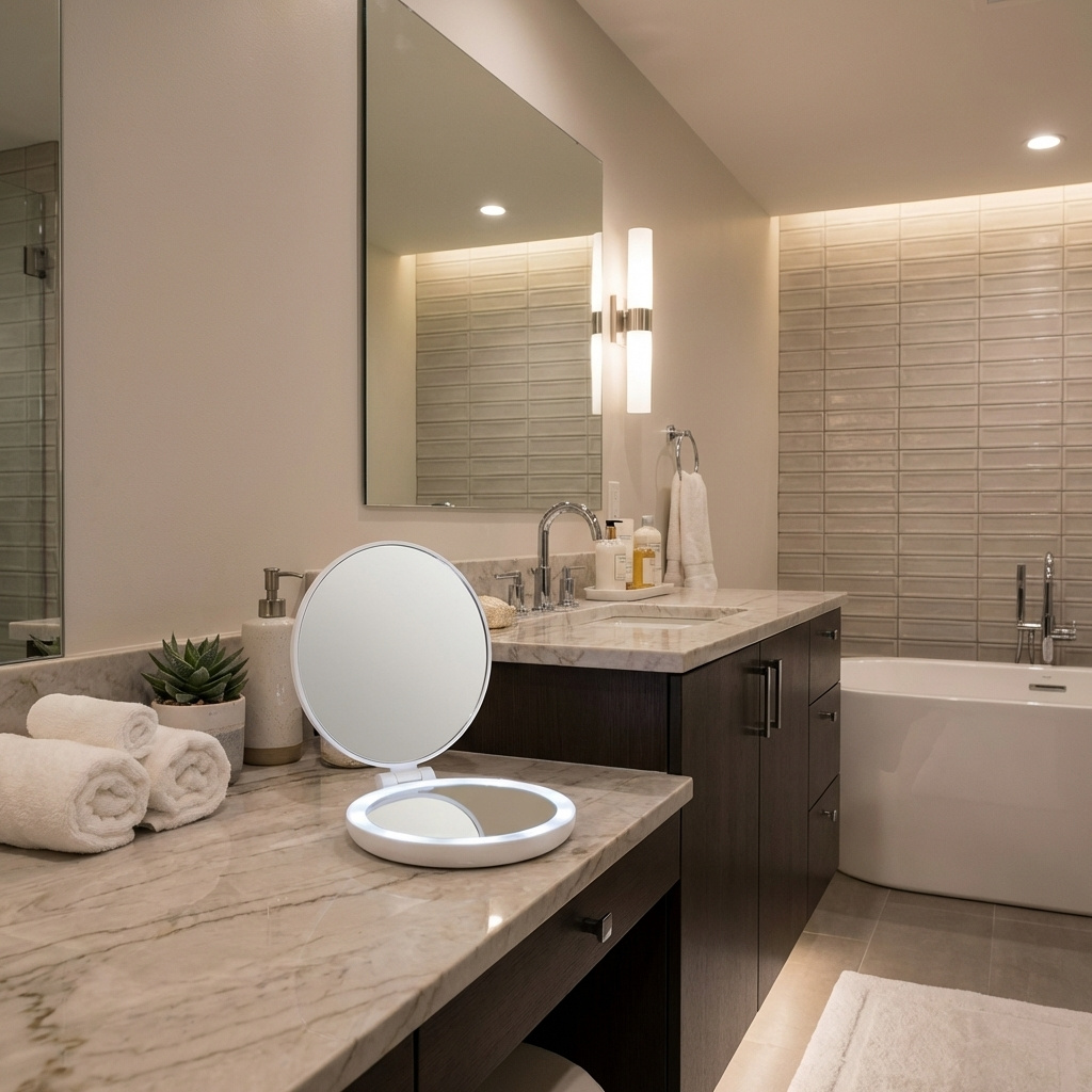 MACOM 218 Specchio luminoso mini da viaggio e borsetta LED col Bianco