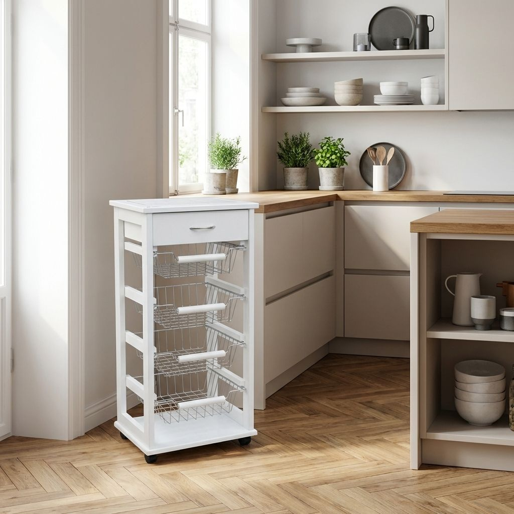 Mas Legno IL172 Carrello Cucina Portafrutta Portatutto 30x40x83 cm Bianco Vesuvio