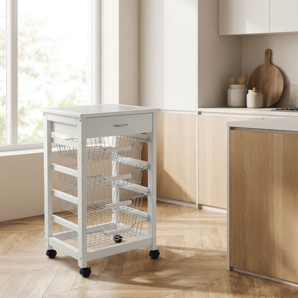 Mas Legno IL173 Carrello Cucina Portafrutta Portatutto Multiuso 50x40x88 cm Bianco