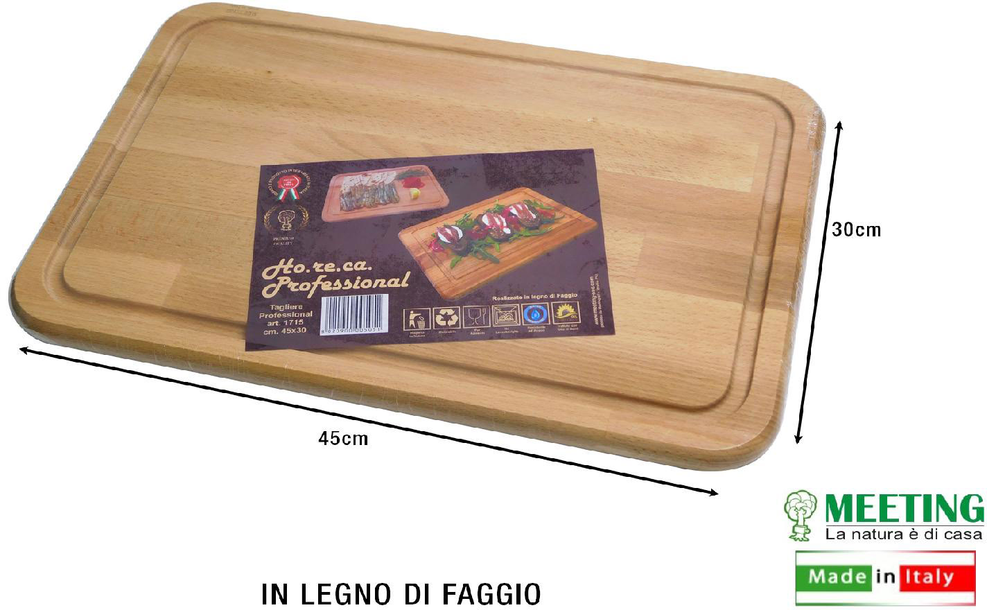 Meeting Legno 1715 Tagliere Professionale Legno cm 45x30 Massello di Faggio