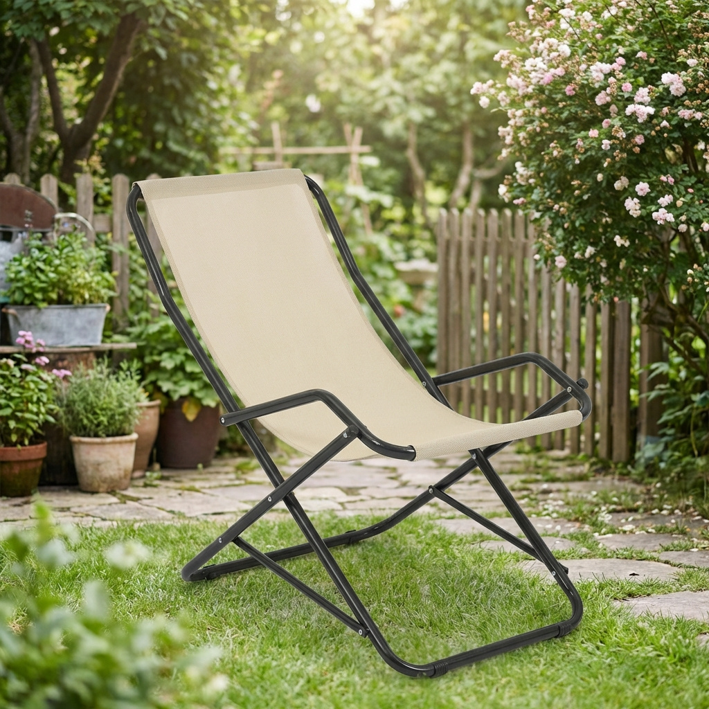 Metal Far 190TEXE Sdraio da Giardino Pieghevole MetalloTessuto 62x90x85 Ecr� Traspira