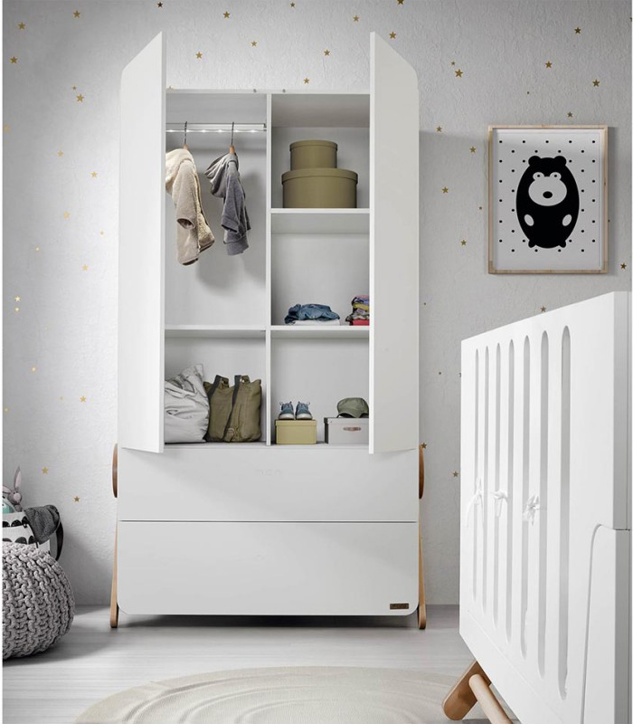 Micuna 2121770 Armadio cameretta Bambini 2 Ante con 2 Cassetti in MDF Bianco - Swing