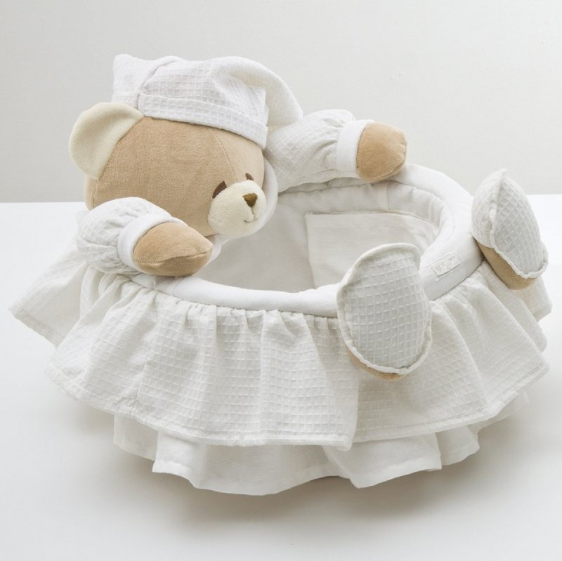NANAN 19014G Cesta portaoggetti Neonato con Orsacchiotto colore Bianco - Tato
