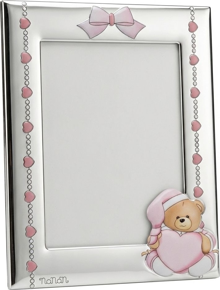 NANAN NCO0006 Cornice Portafoto Argento 13x18 cm colore Rosa - Orso Cuore