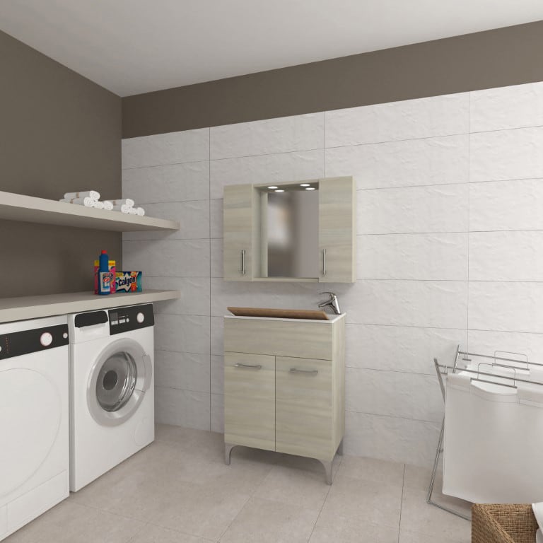 SAVINI DUE 4496 LED G Mobile con Specchio Bagno 2 Ante 77x16x57h cm Rovere  Grigio
