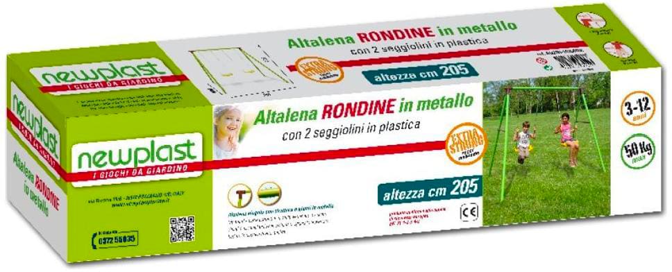 New Plast AG200 10250DX Altalena da Giardino in Metallo Doppia Seduta H Max 205 cm Rondine