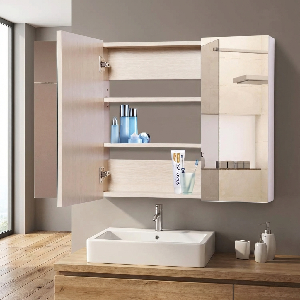 DecHome 834163 Mobile con Specchio Bagno 3 ante in Legno 90x13.5x60 cm Rovere